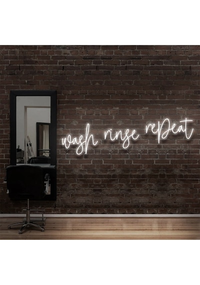 Wash Ringe Repeat Yazılı Neon Tabela Beyaz