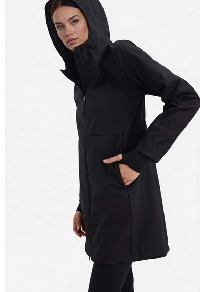 Defacto Defactofit Su Geçirmez Softshell Slim Fit Dar Kesim Kapüşonlu Fermuarlı Cepli Parka E5702ax25aubk81 Siyah