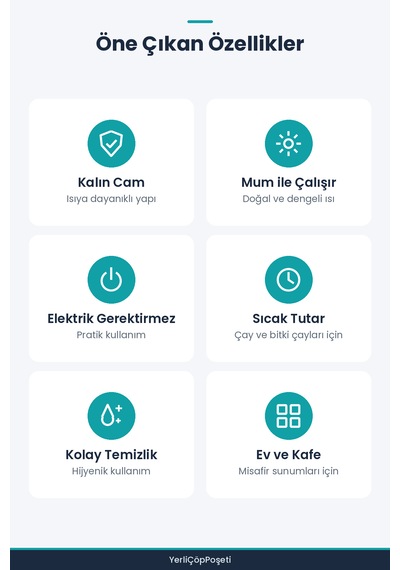 Cam Demlik Isıtma Standı - Mumlu Çaydanlık Isıtıcı Şeffaf