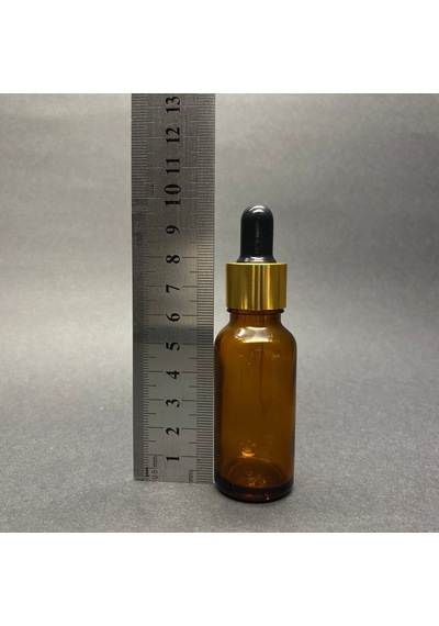 Amber Cam Damlalıklı Şişe Gold Metalik Kapak  20 ML