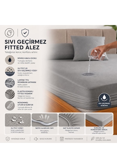 Formeya Gri Sıvı Geçirmez Alez - Tek-çift Kişilik Alez - Mikrofib