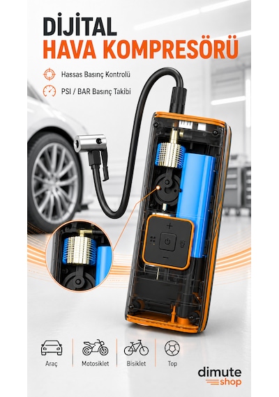 Inflamo Taşınabilir Akü Takviye Cihazı Powerbank Ve Kablosuz Hava Kompresörü 3 Ü 1 Arada