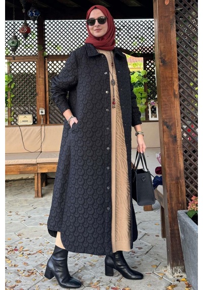 Rabia Şamlı Kapitone Kap Siyah Çok Renkli