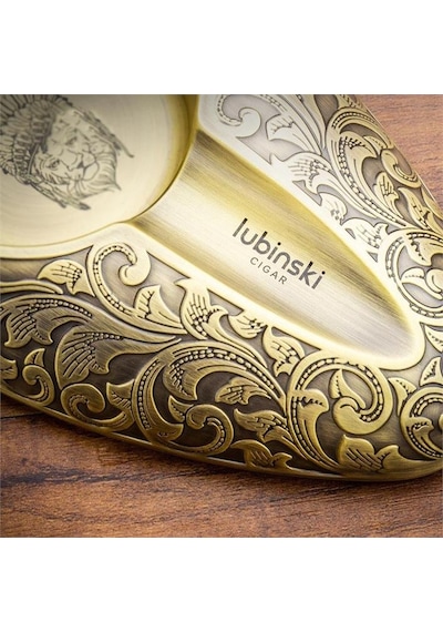 Lubinski Yeni Seri Lion İşleme Metal Tekli Puro Küllüğü - Gold Lb-815