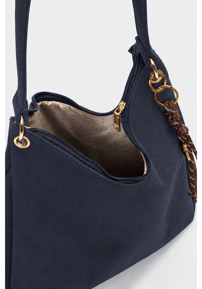 Shule Bags Calico Charmlı Süet Omuz Çantası Lacivert
