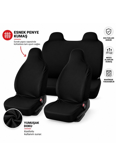 Koltuk Kılıfı Penye Kumaş Oto Servis Kılıfı 1 Takım Siyah Renk