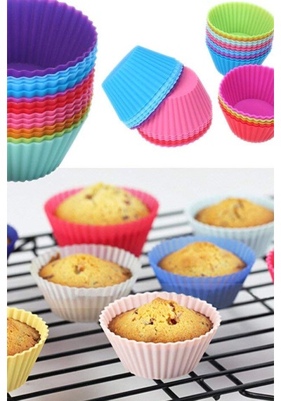 Silikon Muffin Kek Kalıbı Yapışmaz 6 Adet Gri Silikon Gri Diğer