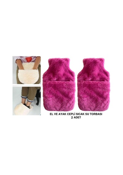 Sıcak Su Torbası 2 Adet,cepli Pembe Peluş Termofor 32,5x17,5cm 1500 Ml Çok Renkli