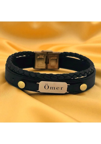 Archin Ömer İsmine Özel Oval Motifli 14 Ayar Altın Plakalı Hakiki Siyah Derili Hediye Bileklik-563isim Ömer Archin Ömer İsmine Özel Oval Motifli 14 Ayar Altın Plakalı Hakiki Siyah Derili Hediye Bileklik-563isim Ömer