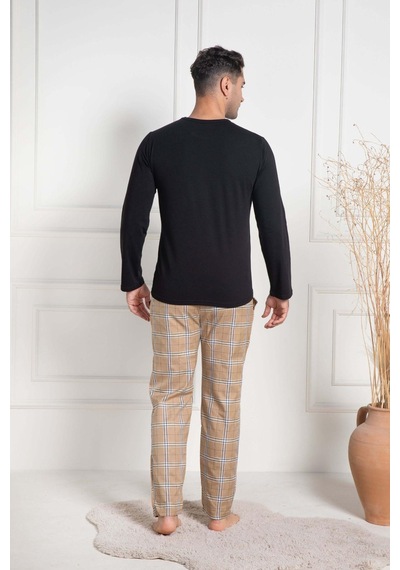 Mecit Pijama Mecit 3053 Siyah Ekoseli Erkek Büyük Beden Pijama Takımı Siyah