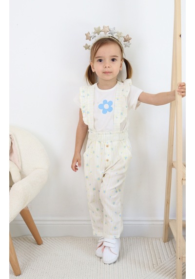 Harika Kids Kız Bebe&çocuk Keten Kumaş Sapolet Takım 001