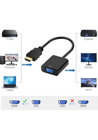 Hdmi To Vga Çevirici Dönüştürücü Monitör Kablosu