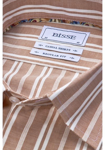 Bisse Regular Fit Spor Yaka Çizgili Somon Erkek Gömlek Gmczg3sp224005 30 Somon