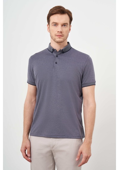 Morven Erkek Füme Trend Merserize Düz Düğmeli Yaka Dynamic Fit T-shirt 24ys018011050 Füme