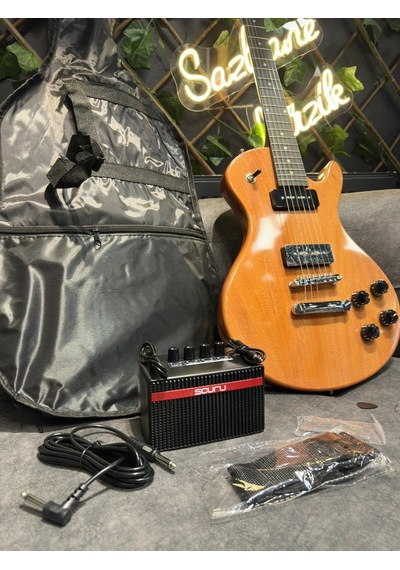 Lespaul Elektro Gitar Seti Mini Amfili Kılıflı Askılı Kablolu Pena Ve Aksesuarlı Natural