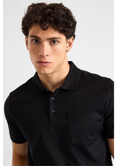 Süvari Siyah Regular Düz Baskısız Düz Fermuarlı Polo Yaka Tişört Ts1014000442-s09