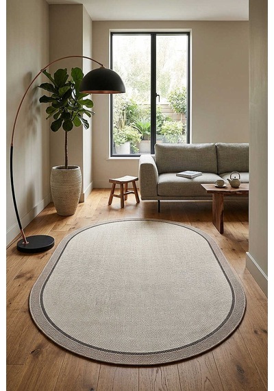 Natura Sisal Hasır Görünümlü Çift Bordürlü Oval Halı Ntr21 Krem-bej