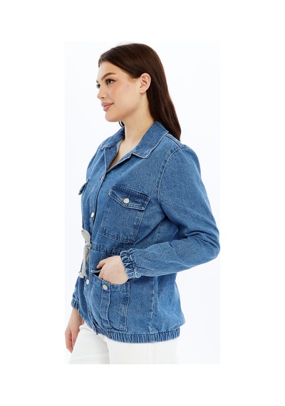 Selectmoda Kadın Denim Cepli Kot Ceket Mont Mavi