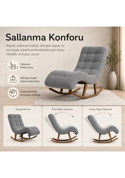 Smarto Relax Napoli Sallanan Ergonomik Dinlenme Koltuğu Tv Koltuğu Berjer Açık Gri
