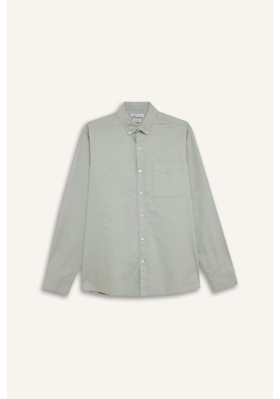 DeFacto %100 Pamuk Regular Fit Polo Yaka Oxford Basic Düz Uzun Kollu Gömlek A8028AX25SPGN1128