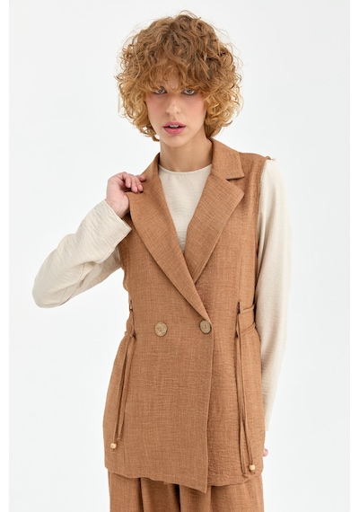 Esswaap Yelek Bluz Pantolon Takım Camel Kahverengi