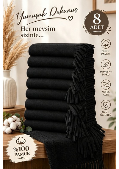 Givoria Unisex Kışlık 8 Li Cafe Restaurant Omuz Şalı Siyah Siyah