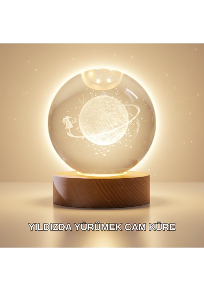 Ahşap Standlı Sarı Işıklı Dekoratif Küre Kız Figürü Tasarım 11 18990645