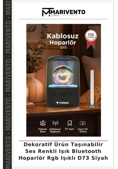 Dekoratif Ürün Taşınabilir Ses Renkli Işık Bluetooth Hoparlör Rgb Işıklı D73 Siyah