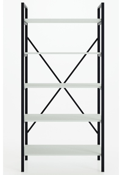 Ceramical 5 Raflı Metal Kitaplık Beyaz - Siyah 90 x 180 CM