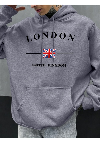 Startmore Startmorelondra Birleşik Krallık Bayrağı Baskılı Kapüşonlular Erkekler Moda Sonbahar Hoody Rahat Polar Gri