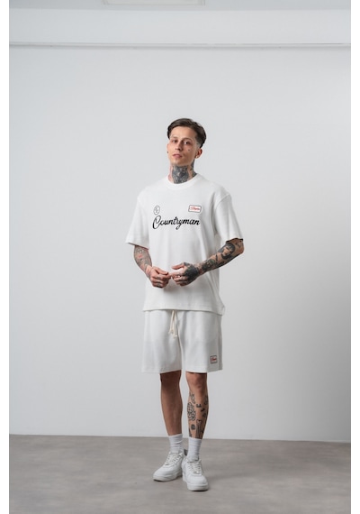 Erkek Countryman Nakışlı Regular Fit T-shirt Şort Takım Ekru