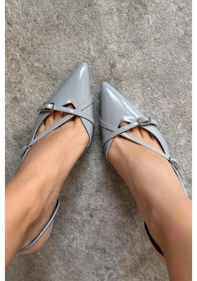 Stilbagshoes Linda Çift Bant Toka Detaylı Kadın Topuklu Ayakkabı Gri Gri