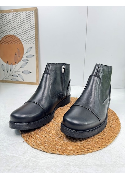 İmershoes Günlük Erkek Ayakkabı Dışı Hakiki Deri İçi Kürklü Büyük Numara Kaymaz Taban Fermuarlı Kışlık Bot 087 Siyah
