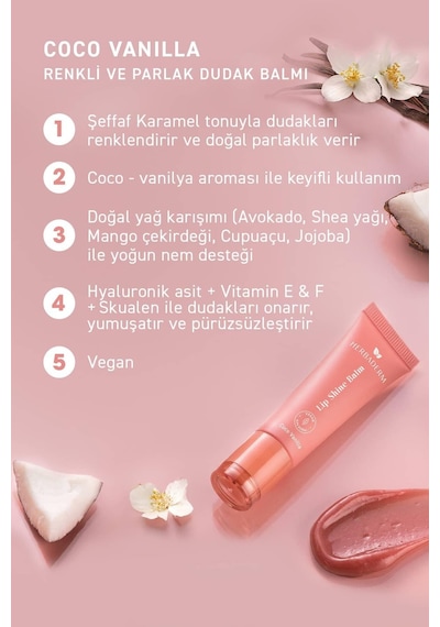 Herbaderm Coco-Vanilya Aromalı Parlatıcı Dolgunlaştırıcı ve Onarıcı Vegan Dudak Balmı 10 ML