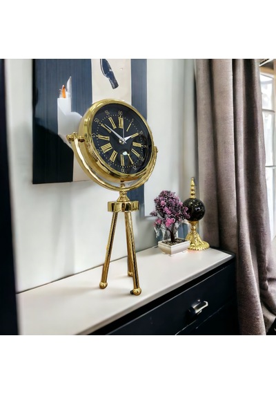 Gold Metal Ofis Salon Otel Masa Saati 26*45 cm H2 Altın