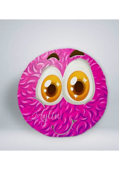 Bk Gift Kişiye Özel İsimli Emoji Tasarımlı Yuvarlak Araç Koltuk Yastığı-2