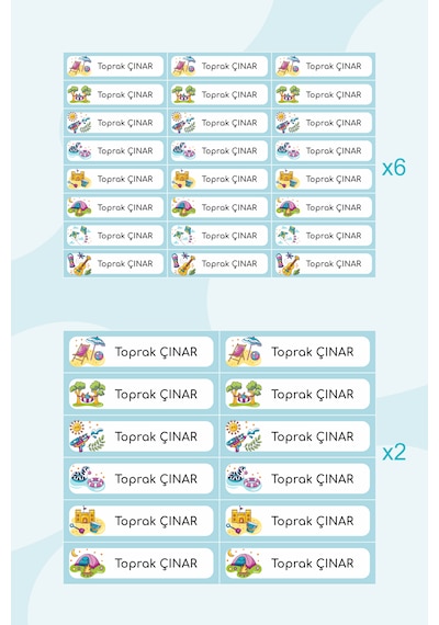 Eğlenceli Tatil Temalı İsimli Okul Etiketi Sticker Seti