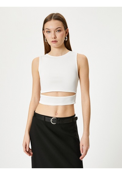 Koton Pencere Detaylı Kısa Atlet Slim Fit Bisiklet Yaka Ekru 4sal30107ık Ekru