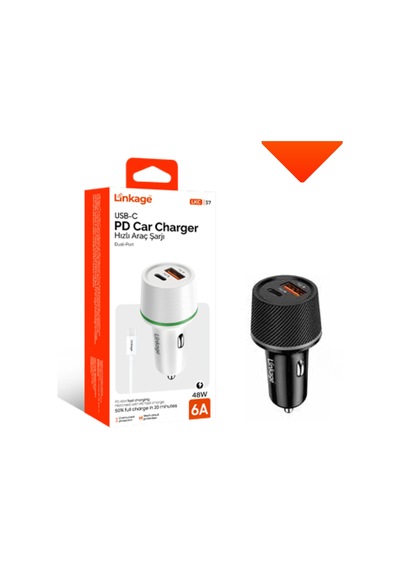 Pd Quick Charge 6a/48w 1xusb-a+usb-c Uyumlu Araç Şarjı Pd Type-c Şarj Kablosu Lkc-37 Siyah