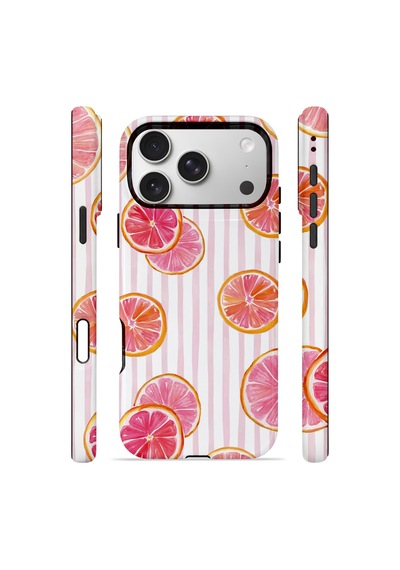 Apple iPhone Uyumlu 17 Pro Max Vorian Çift Katmanlı Magsafe Kılıf Pink Grapefruit Garden