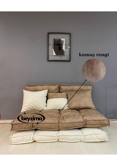 Oturma Minderi Yer Minderi Açılabilir Minder Katlanır Yatak Kırlentli Kombo Fermuarsızdır Kahverengi