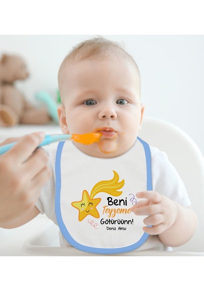 BK Kids Kişiye Özel Mavi Bebek Mama Önlüğü - Model 50 Mavi