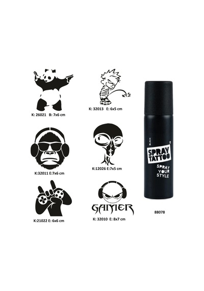 Çılgın Oyuncu Spray Tattoo Geçici Dövme Seti Dark Sprey Dövme Kiti