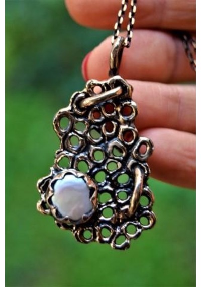Stoneage Jewellery Özel Tasarım Gerçek Inci Doğal Taş Kadın Kolye Bronz