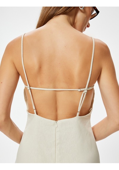 Koton Mini Askılı Elbise Arkası Dekolteli Bej 4sak80437ew Ekru