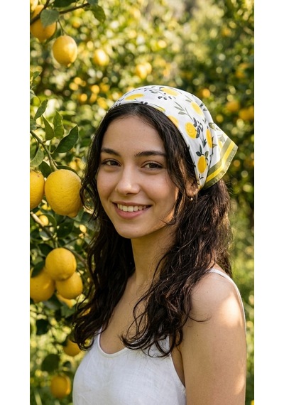 Trend Dokunuş Kadın 50-50 Saten Limonlu Fular Bandana Sarı