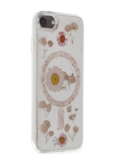 İphone Se 2020 Uyumlu Simli Çiçekli Eşsiz Tasarım A+ Kalite Silikon Kapak - Pembe