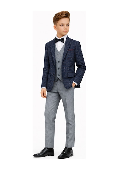 Ahengim Erkek Çocuk Slim Fit Dokulu Çizgili Spor Takım Elbise Ak195-196 İndigo