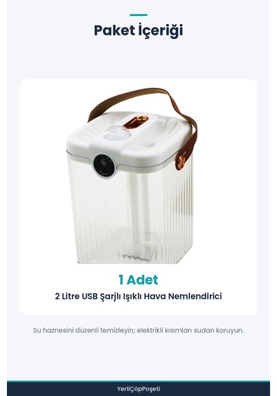 Usb Şarjlı Işıklı Hava Nemlendirici - 2 Litre
