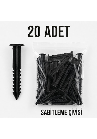 20 Adet Çim Sınırlayıcı Sabitleme Kazığı - Sert Plastik Bahçe Bordür Çivisi Siyah